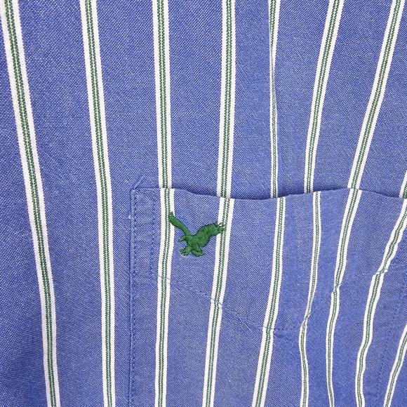 American Eagle Dress Shirt XL Blue/Green/White Striped Long Sleeve Button Up - Picture 3 of 14